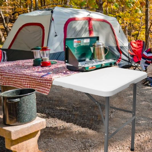 HYMnature Folding Table 4ft Heavy Duty Folding Tables Indoor Outdoor Plastic Dining Table Portable Folding Square Card Table w/Handle for Picnic, Party, Camping (4 FT)-Elysine