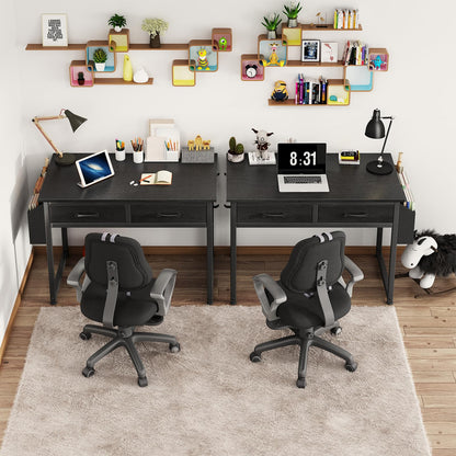 DLisiting 32 Inch Small Desk with Drawers, Black-Elysine