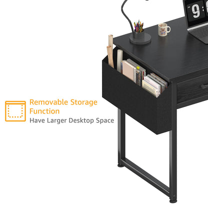 DLisiting 32 Inch Small Desk with Drawers, Black-Elysine