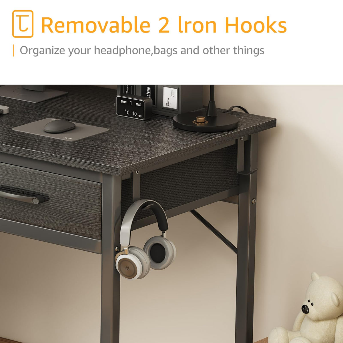 DLisiting 32 Inch Small Desk with Drawers, Black-Elysine