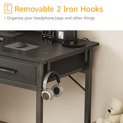 DLisiting 32 Inch Small Desk with Drawers, Black-Elysine