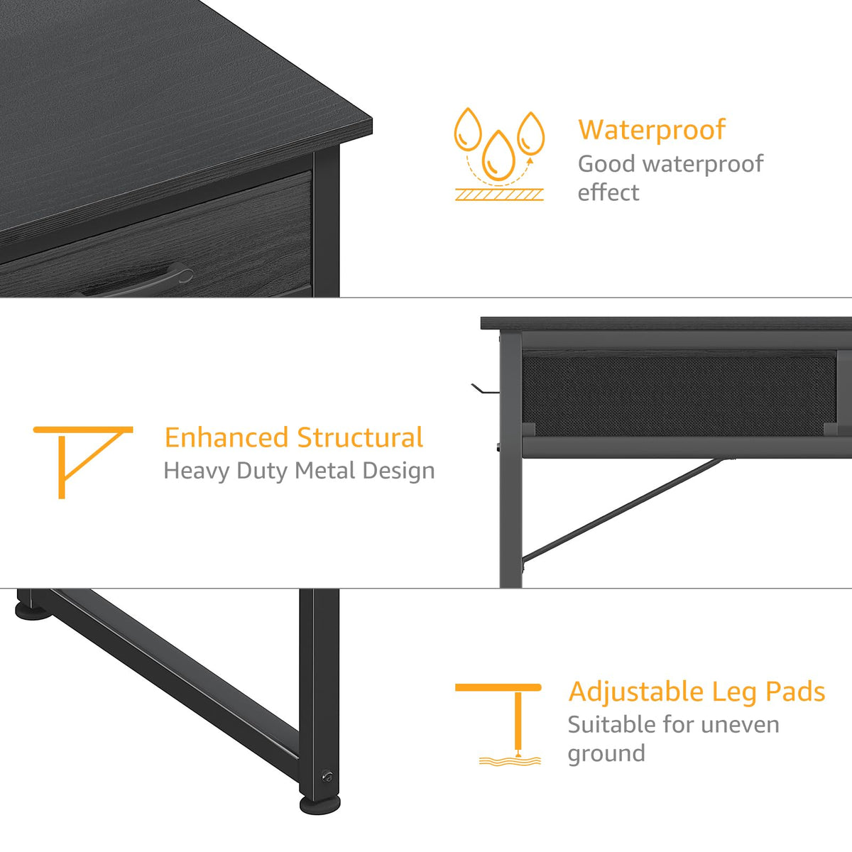 DLisiting 32 Inch Small Desk with Drawers, Black-Elysine