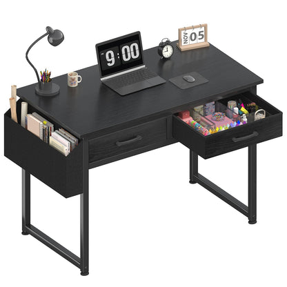 DLisiting 32 Inch Small Desk with Drawers, Black-Elysine