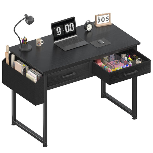 DLisiting 32 Inch Small Desk with Drawers, Black-Elysine
