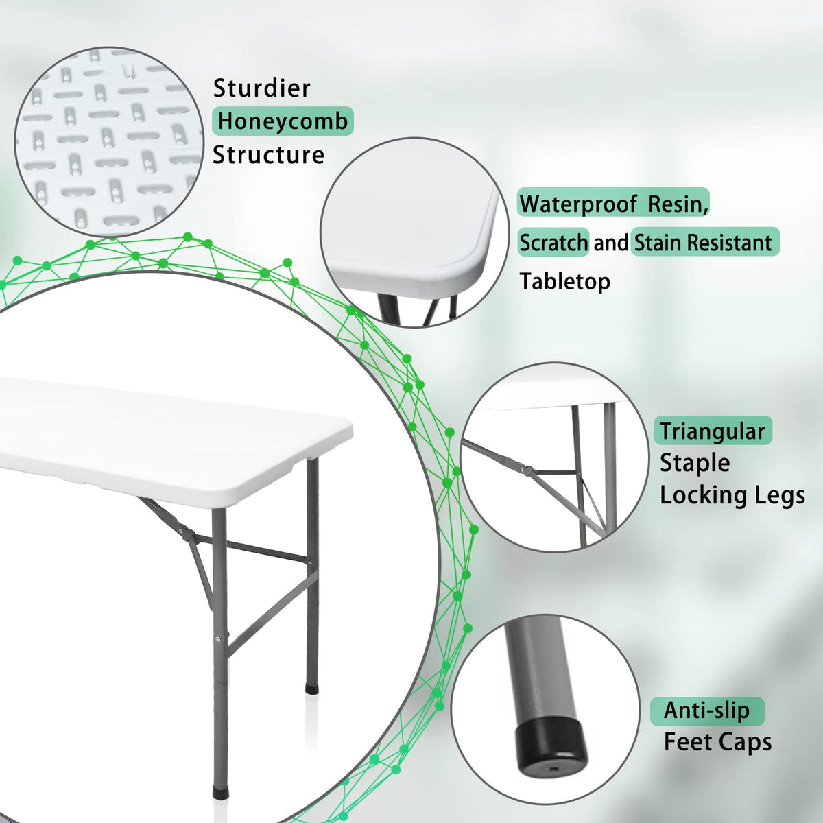 HYMnature Folding Table 4ft Heavy Duty Folding Tables Indoor Outdoor Plastic Dining Table Portable Folding Square Card Table w/Handle for Picnic, Party, Camping (4 FT)-Elysine