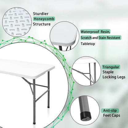 HYMnature Folding Table 4ft Heavy Duty Folding Tables Indoor Outdoor Plastic Dining Table Portable Folding Square Card Table w/Handle for Picnic, Party, Camping (4 FT)-Elysine