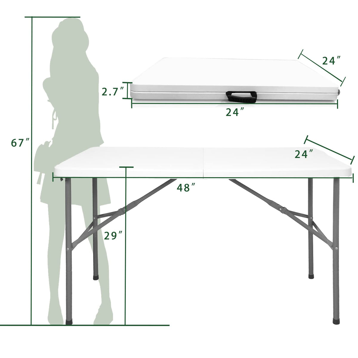HYMnature Folding Table 4ft Heavy Duty Folding Tables Indoor Outdoor Plastic Dining Table Portable Folding Square Card Table w/Handle for Picnic, Party, Camping (4 FT)-Elysine