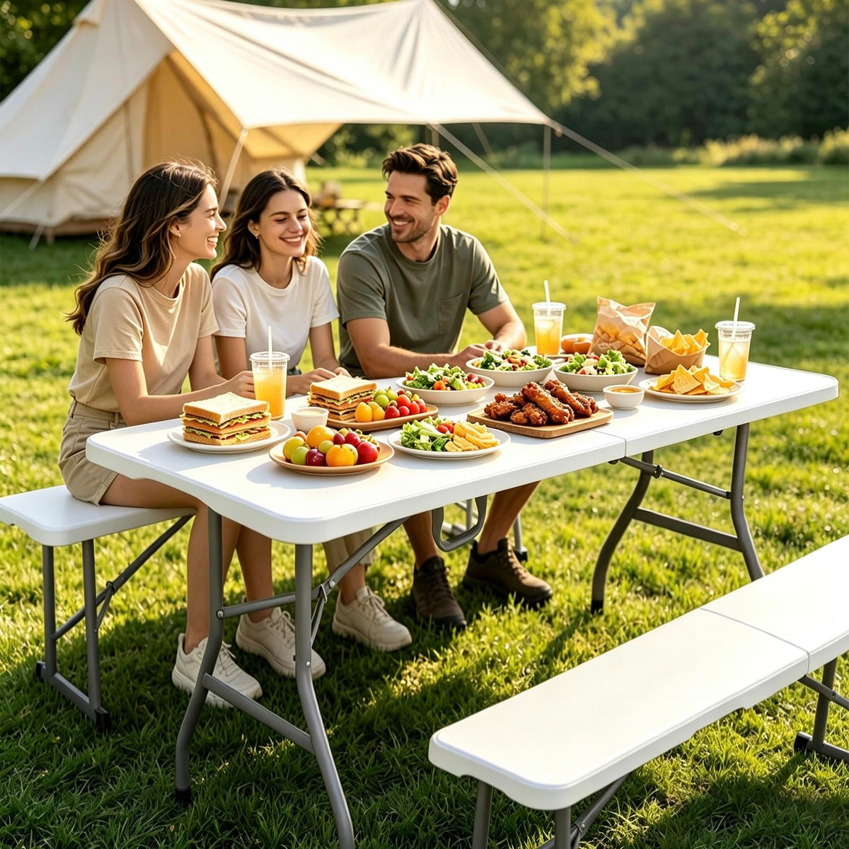 Jynooer Folding Table 6ft, Heavy Duty Portable 6 Foot Foldable Table Plastic Large Folding Tables Indoor Outdoor for Camping, Picnic, Wedding and Party, White-Elysine