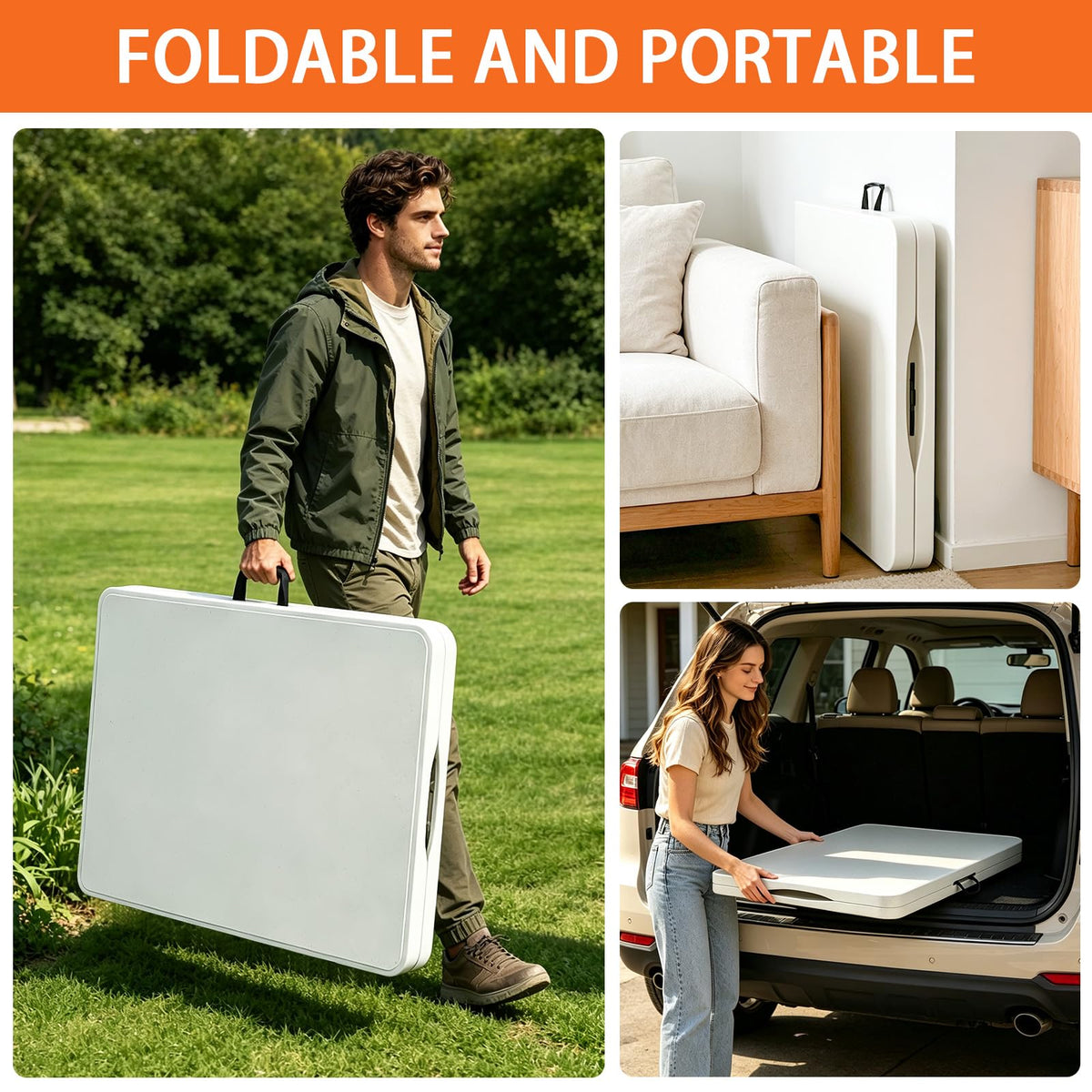 Jynooer Folding Table 6ft, Heavy Duty Portable 6 Foot Foldable Table Plastic Large Folding Tables Indoor Outdoor for Camping, Picnic, Wedding and Party, White-Elysine