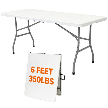 Jynooer Folding Table 6ft, Heavy Duty Portable 6 Foot Foldable Table Plastic Large Folding Tables Indoor Outdoor for Camping, Picnic, Wedding and Party, White-Elysine