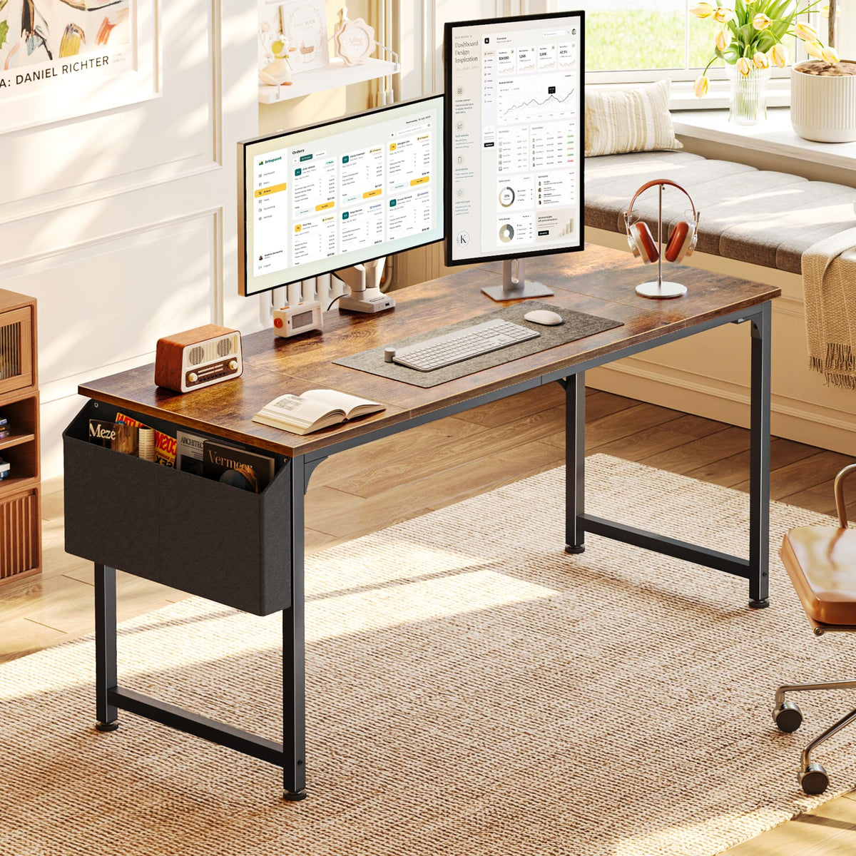 PRAISUN 55'' Computer Desk with Fabric Storage Bag-Elysine