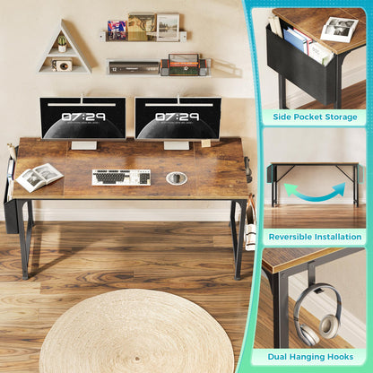 PRAISUN 55'' Computer Desk with Fabric Storage Bag-Elysine