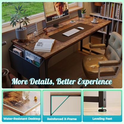 PRAISUN 55'' Computer Desk with Fabric Storage Bag-Elysine