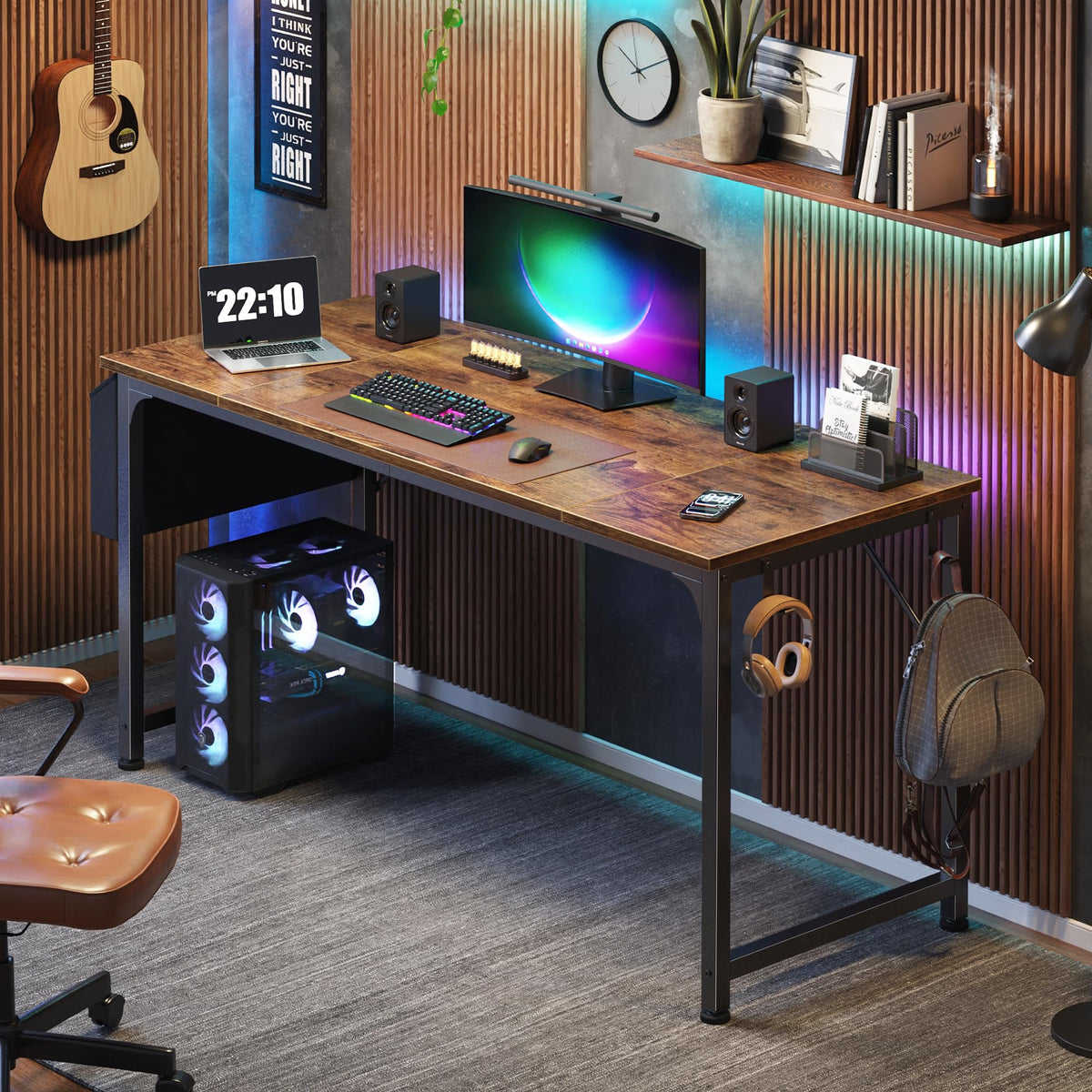 PRAISUN 55'' Computer Desk with Fabric Storage Bag-Elysine
