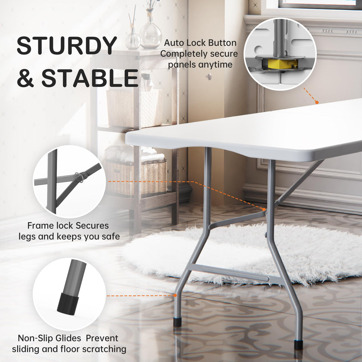 VSOAEIL 6 Foot Folding Table 2 Pack, 6 FT Foldable Plastic Table Heavy Duty-Elysine