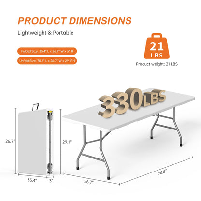 VSOAEIL 6 Foot Folding Table 2 Pack, 6 FT Foldable Plastic Table Heavy Duty-Elysine