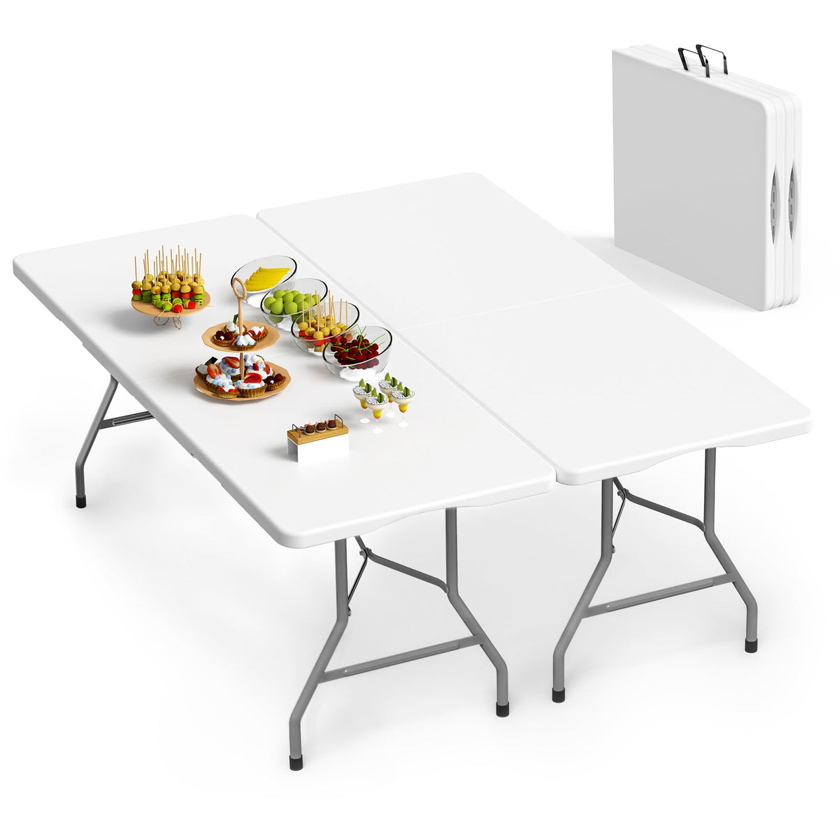 VSOAEIL 6 Foot Folding Table 2 Pack, 6 FT Foldable Plastic Table Heavy Duty-Elysine